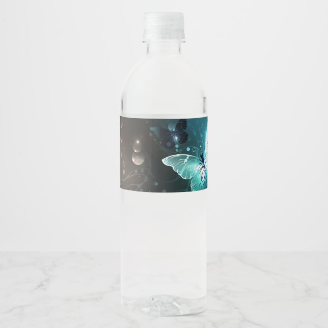Mint Night Butterflies Water Bottle Label (Front)