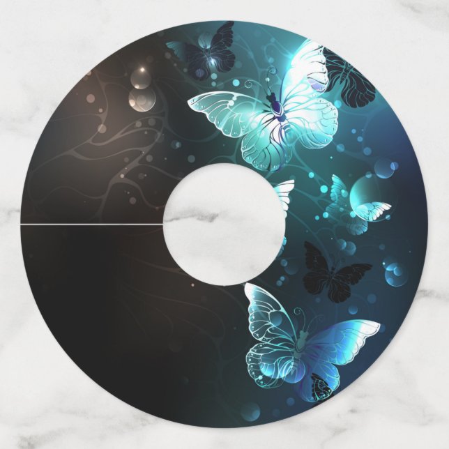 Mint Night Butterflies Wine Glass Tag (Back)