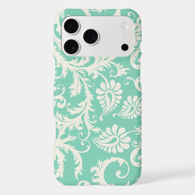 Mint & Off White Damask Floral Pattern (Back)