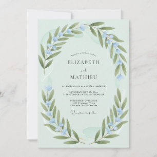 Mint Olive Leafy Wedding Invitation