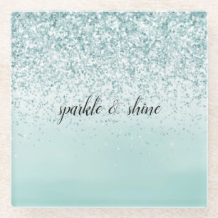 Mint Ombre Glitter personalised Glass Coaster