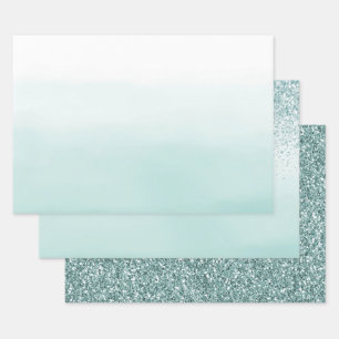 Mint Ombre Glitter Wrapping Paper Sheet