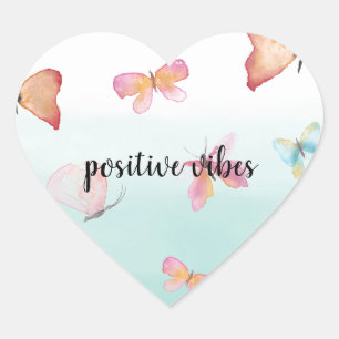 Mint Ombre Pink Butterflies Watercolor Heart Sticker