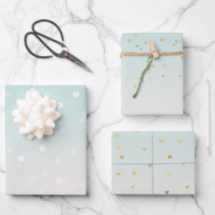 Mint Ombre White Bokeh Confetti Wrapping Paper Sheet