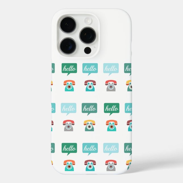 Mint Orange Aqua Tan Retro Telephone Hello Case-Mate iPhone Case (Back)