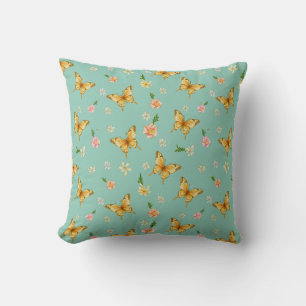 Mint Orange Floral Throw Pillow