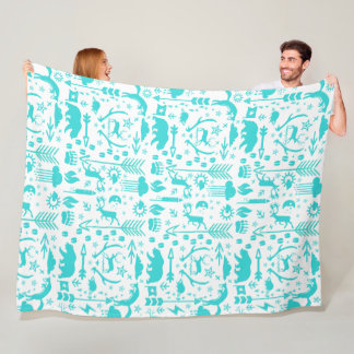 Mint Owl Bear Deer Fox Woodland Creature Pattern Fleece Blanket