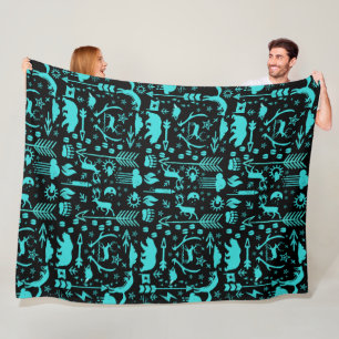 Mint Owl Bear Deer Fox Woodland Creature Pattern Fleece Blanket