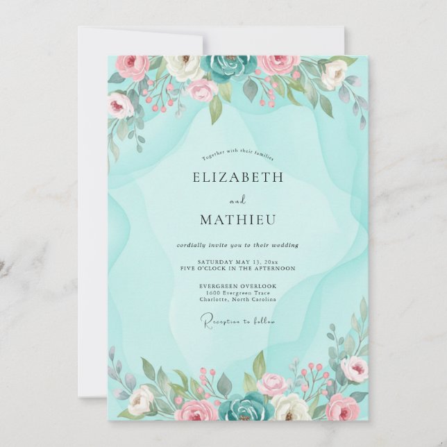 Mint Painted Foliage Wedding Invitation (Front)