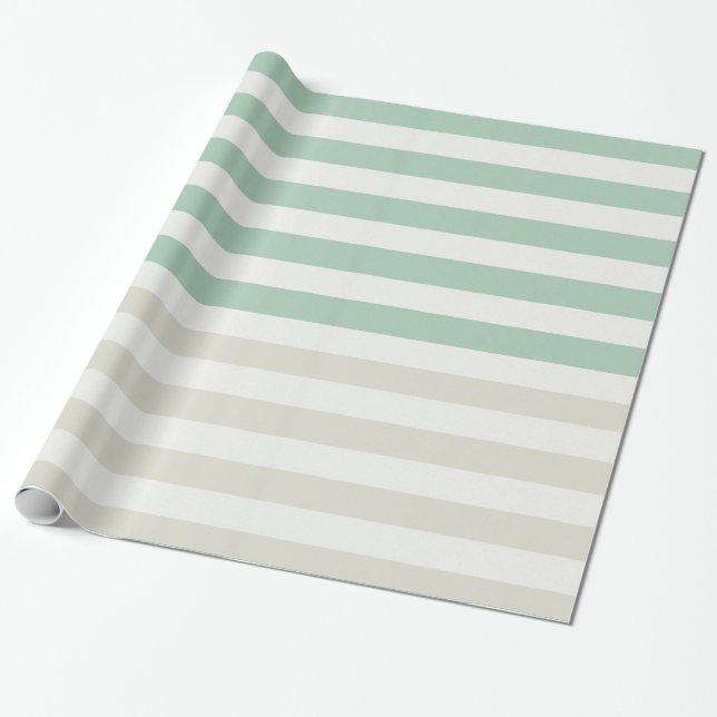 Mint, Pale and White Stripes Birthday Wrapping Paper (Unrolled)