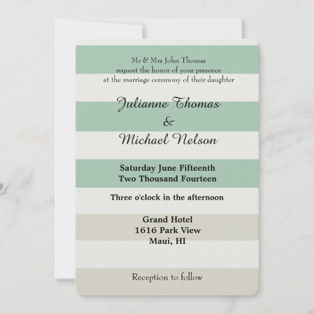 Mint, Pale and White Stripes Invitation (Front)