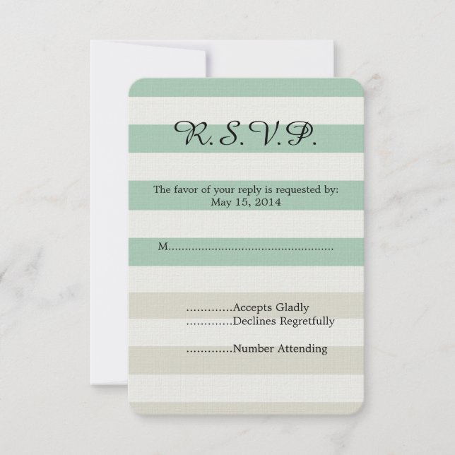 Mint, Pale and White Stripes Wedding RSVP (Front)