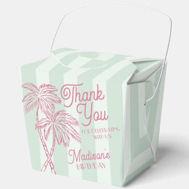 Mint Palm Spring Pastel Beach Birthday Party Favour Box (Front)