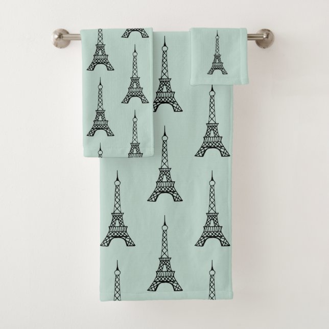 Mint Paris Eiffel Tower Bath Towels Set Gift (Insitu)