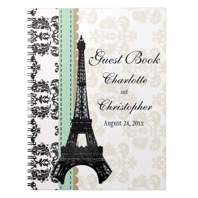 Mint Parisian Eiffel Tower Wedding Guest Book (Front)