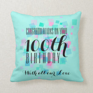 Mint Pastel Colours 100th Birthday Custom Pillow