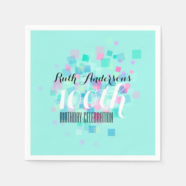 Mint Pastel Colours 100th Birthday Party P Napkin (Front)