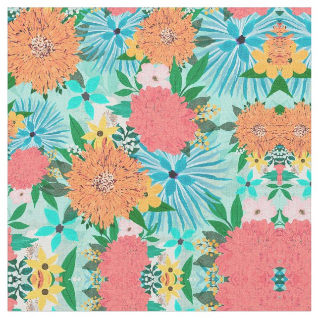Mint pastel Floral Fabric (Close Up)