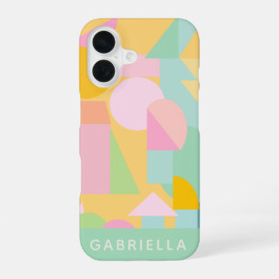 Mint Pastel Geometric Shapes Collage Personalised iPhone 16 Case