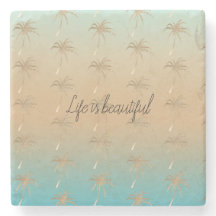 Mint Peach Aqua Tropical Gold Palm Trees