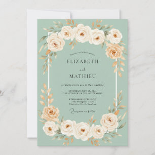 Mint Peach Dreamy Floral Wedding Invitation