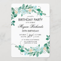 Mint Peach Floral Wreath Birthday Party Invitation