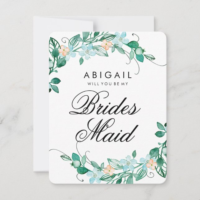 Mint & Peach Floral Wreath Will You Be Bridesmaid Invitation (Front)