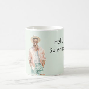 Mint Peach Hello Sunshine Black Man  Coffee Mug