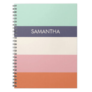 Mint Peach Modern Color Blocks Stripes Personalize Notebook