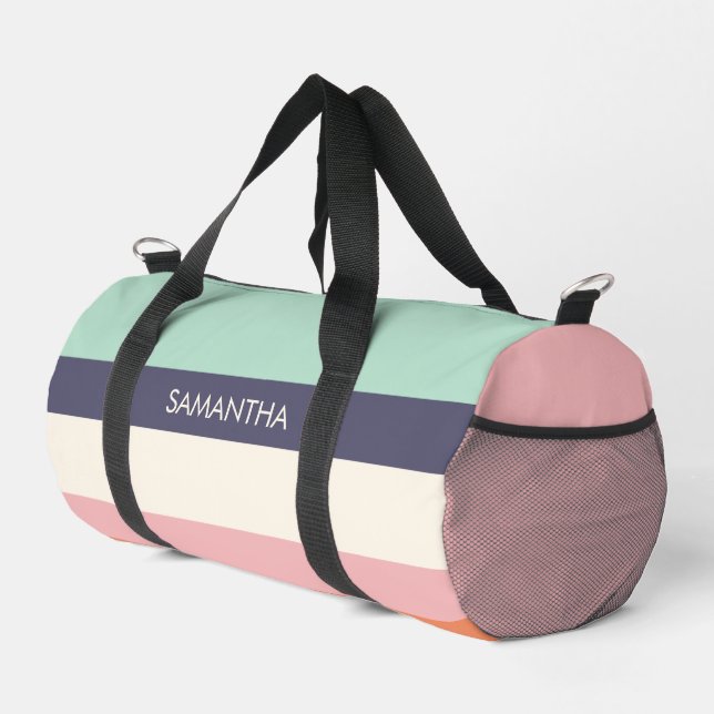 Mint Peach Modern Colour Blocks Stripes Personalis Duffle Bag (Right Corner)