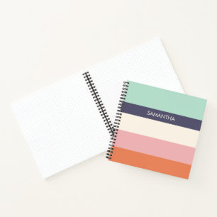 Mint Peach Modern Colour Blocks Stripes Personalis Notebook