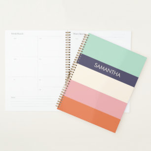 Mint Peach Modern Colour Blocks Stripes Personalis Planner