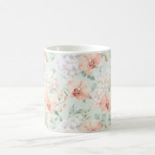 Mint Peach Orchid Flowers Coffee Mug