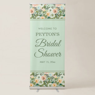 Mint Peach Watercolor Floral Bridal Shower Welcome Retractable Banner