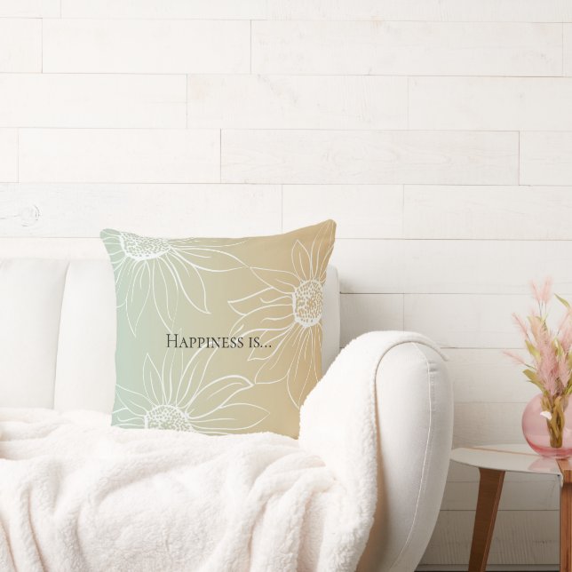 Mint Peach White Daisies Floral Cushion (Couch)