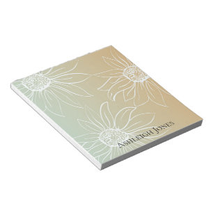 Mint Peach White Daisies Floral Notepad