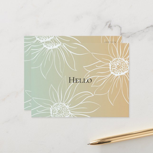 Mint Peach White Daisies Floral Postcard (Front/Back In Situ)
