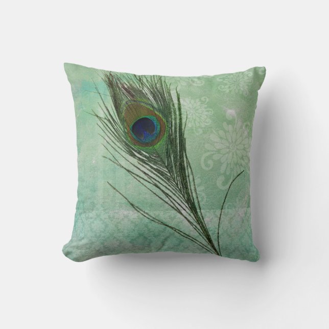 Mint Peacock Feather Cushion (Front)