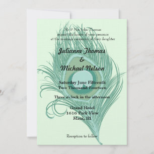 Mint Peacock Feather Wedding Invitation