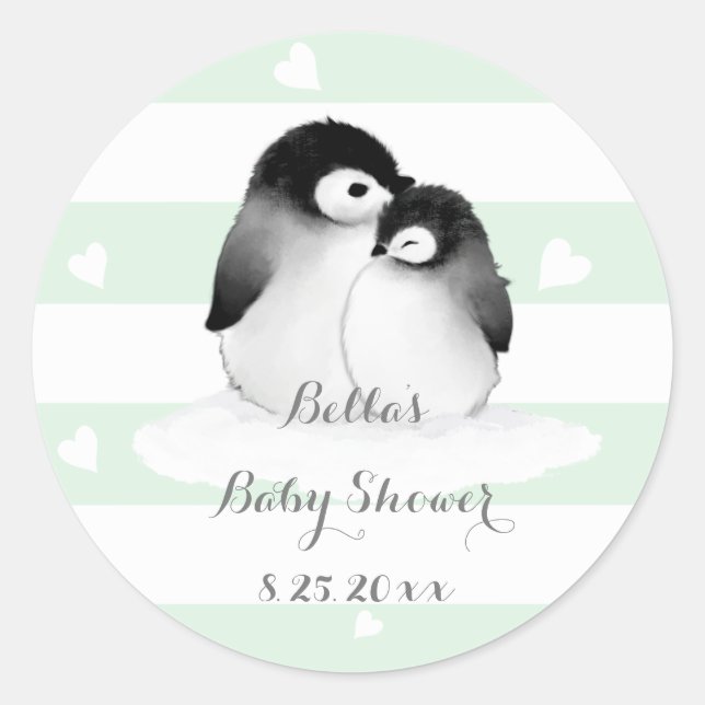 Mint Penguin Baby Shower Stickers (Front)
