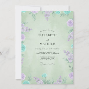 Mint Periwinkle Petal Wedding Invitation