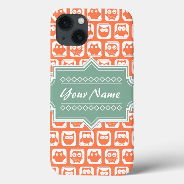 Mint Personalised Name Orange Owls Case-Mate iPhone Case (Back)
