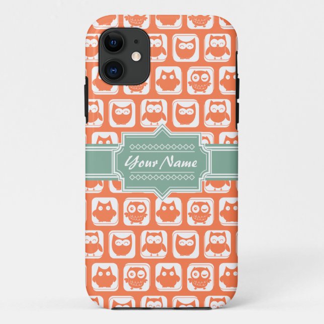 Mint Personalised Name Orange Owls Case-Mate iPhone Case (Back)