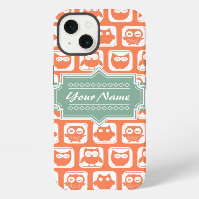 Mint Personalised Name Orange Owls iPhone Case (Back)