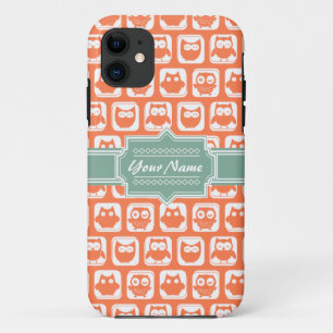 Mint Personalized Name Orange Owls iPhone 11 Case
