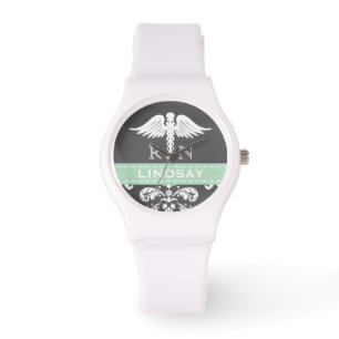 MINT PERSONALIZED NURSE RN CADUCEUS CHALKBOARD WATCH