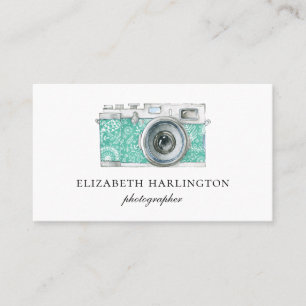 Mint photo camera card. Simple modern photography Business Card