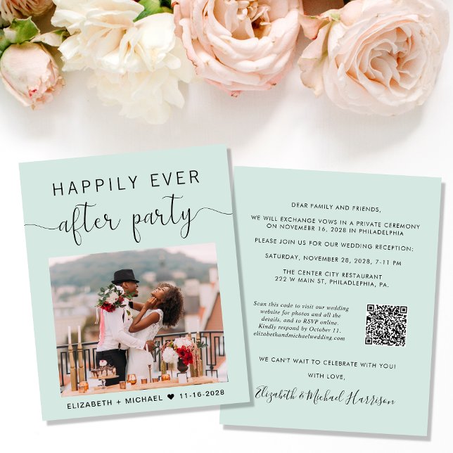 Mint Photo QR Code Wedding Reception Invitation (Creator Uploaded)