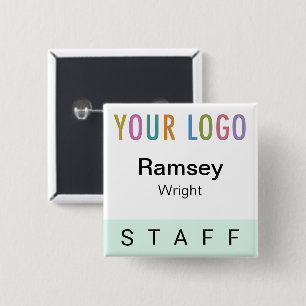 Mint Pinback Staff Badge Name Tag with Logo Square