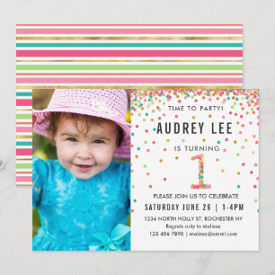 Mint Pink 1st Birthday Party Photo First Birthday Invitation